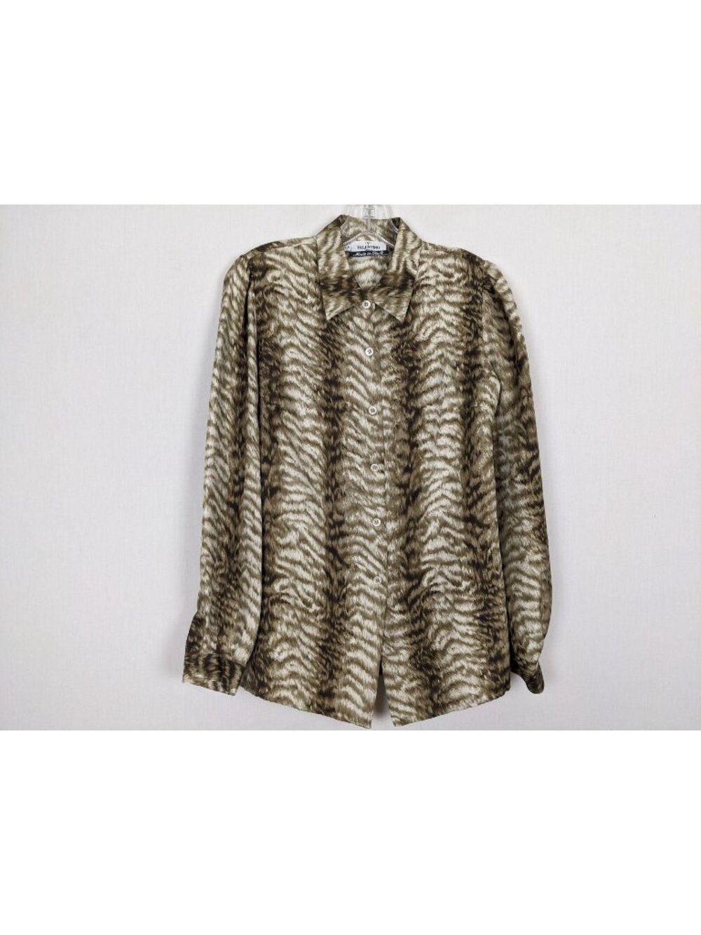 Valentino Miss V long sleeved silk button front tiger print vintage blouse sz 42